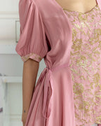 Dahlia Blossom Pink Mettalic French Lace Crepe Top - Dareiss