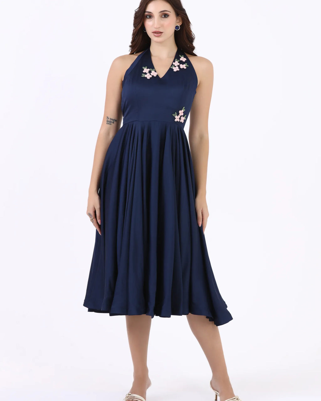 Midnight Blossom Halter Dress