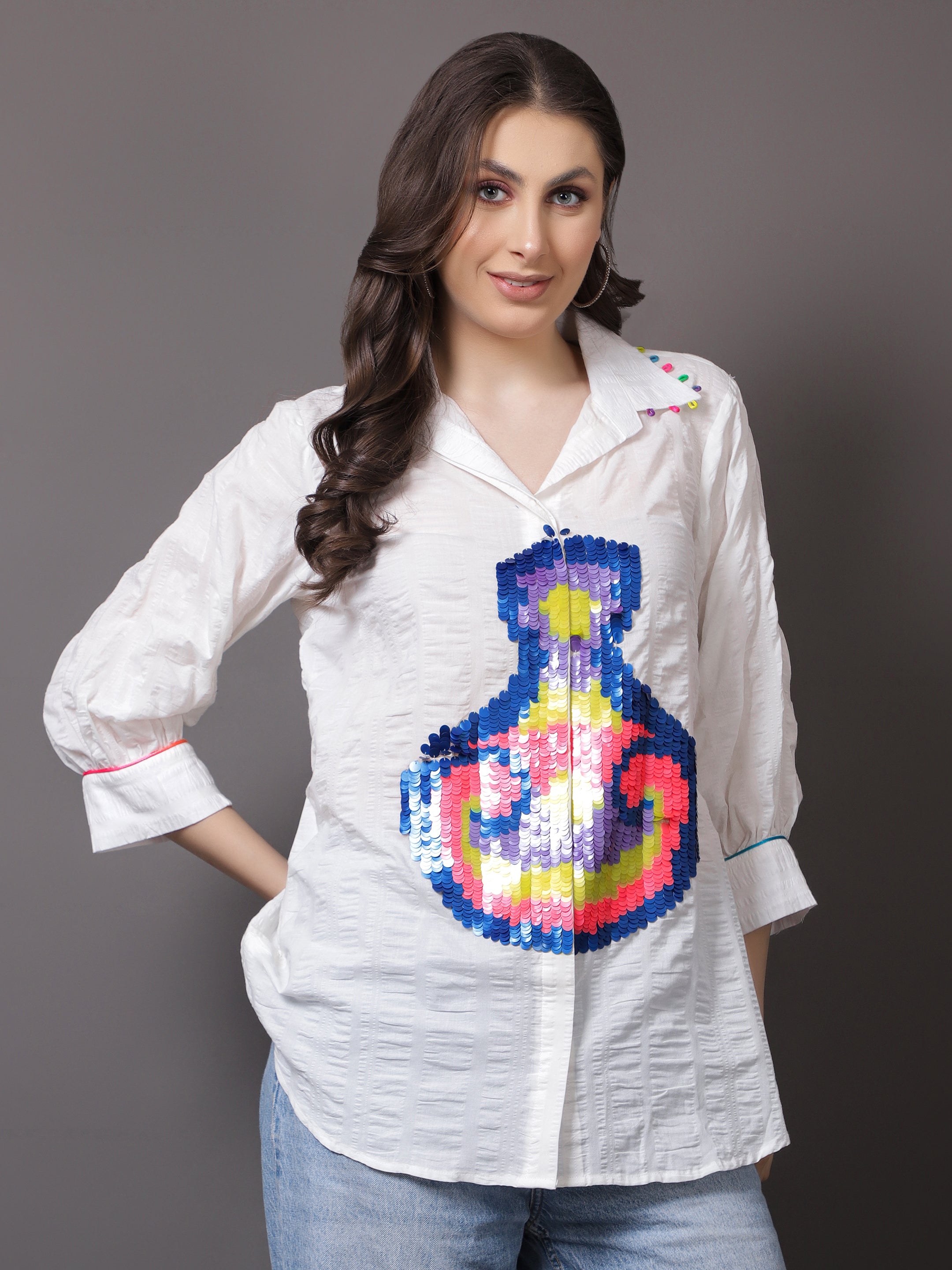 White Crushed Sequin Shirt