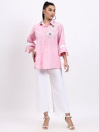 Pink Check Embroidered Shirt
