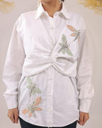 THE WHITE KNOT COTTON SHIRT WITH DRAGON FLY EMBELLISHMENTS - BeyondStiches
