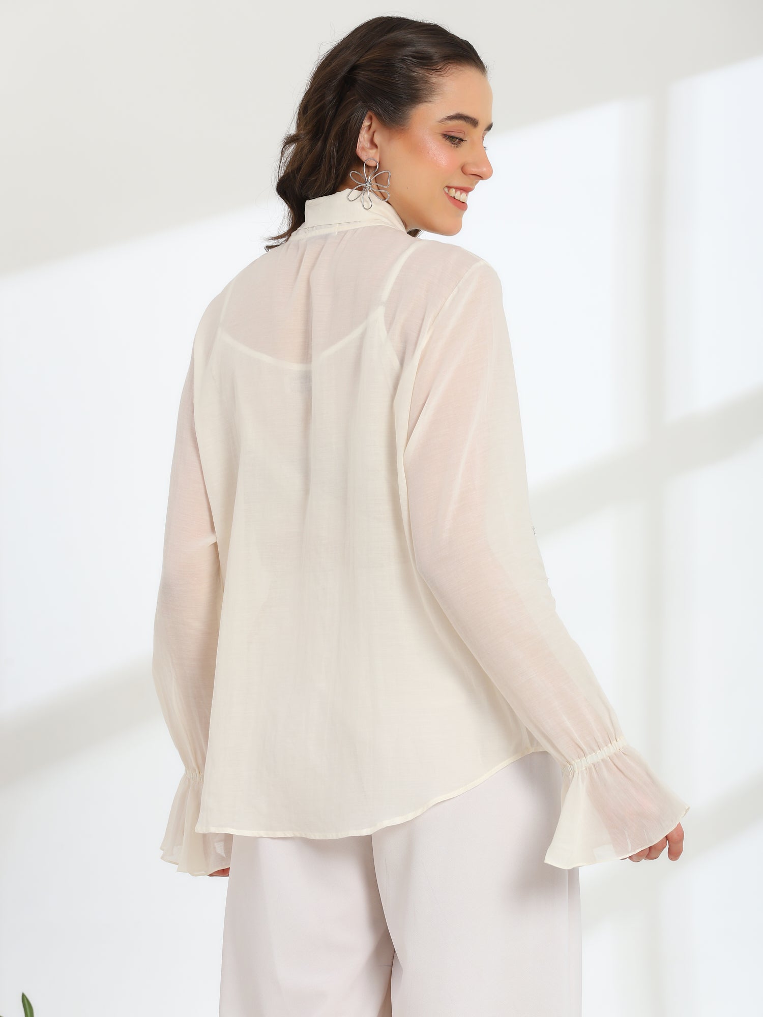 Solaire Ivory spring metalic Mul Cotton Top - Dareiss