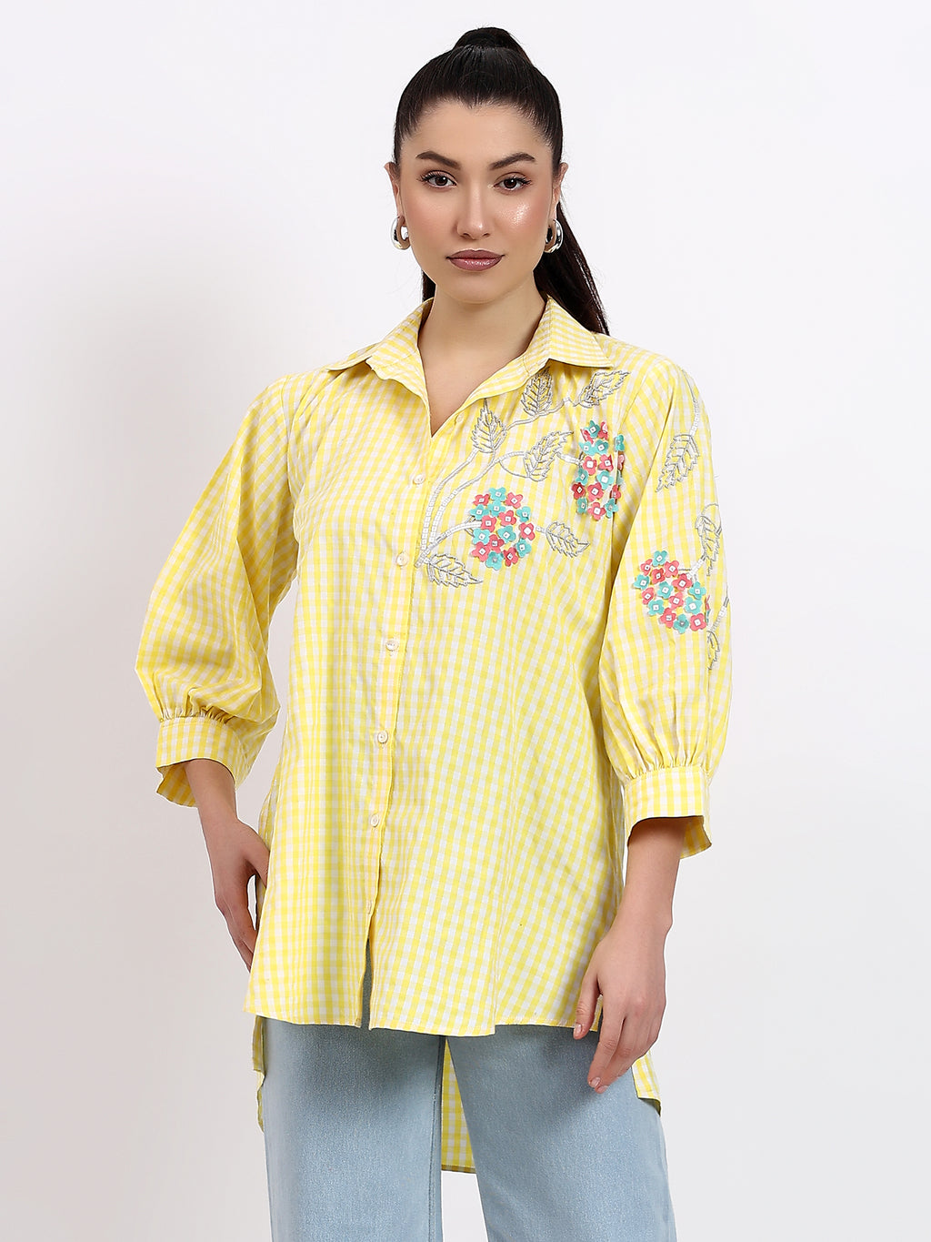 Yellow check Embroidered Shirt