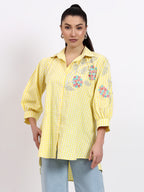Yellow check Embroidered Shirt