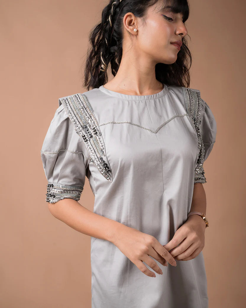The Grey Flap Mini Dress - BeyondStiches