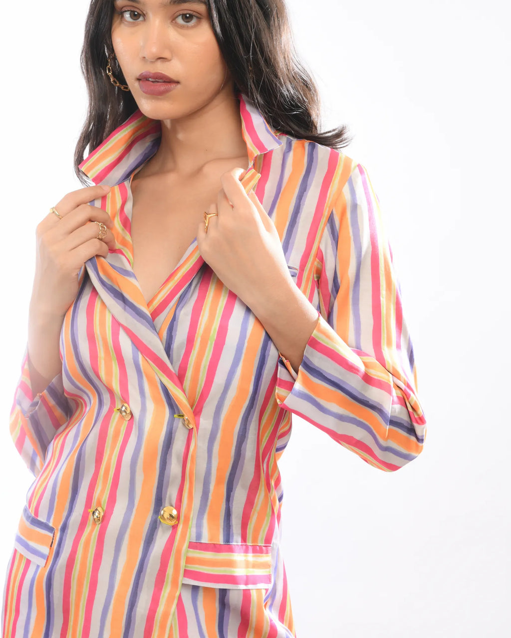 Multi Colour Striped  Blazer Dress - Itara