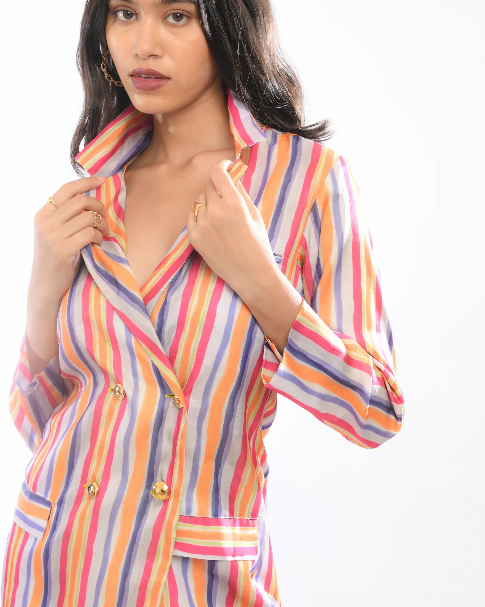 Multi Colour Striped  Blazer Dress - Itara