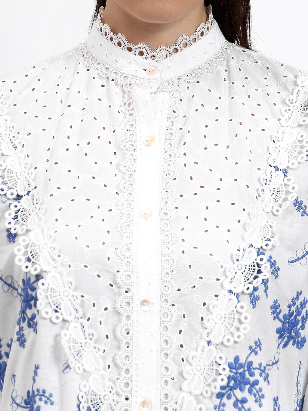 White Chikan and Boota Lace Shirt
