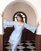 Ocean Blue embrodiery with motiff button cord-set