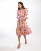 Multi Colour Striped  Midi Dress