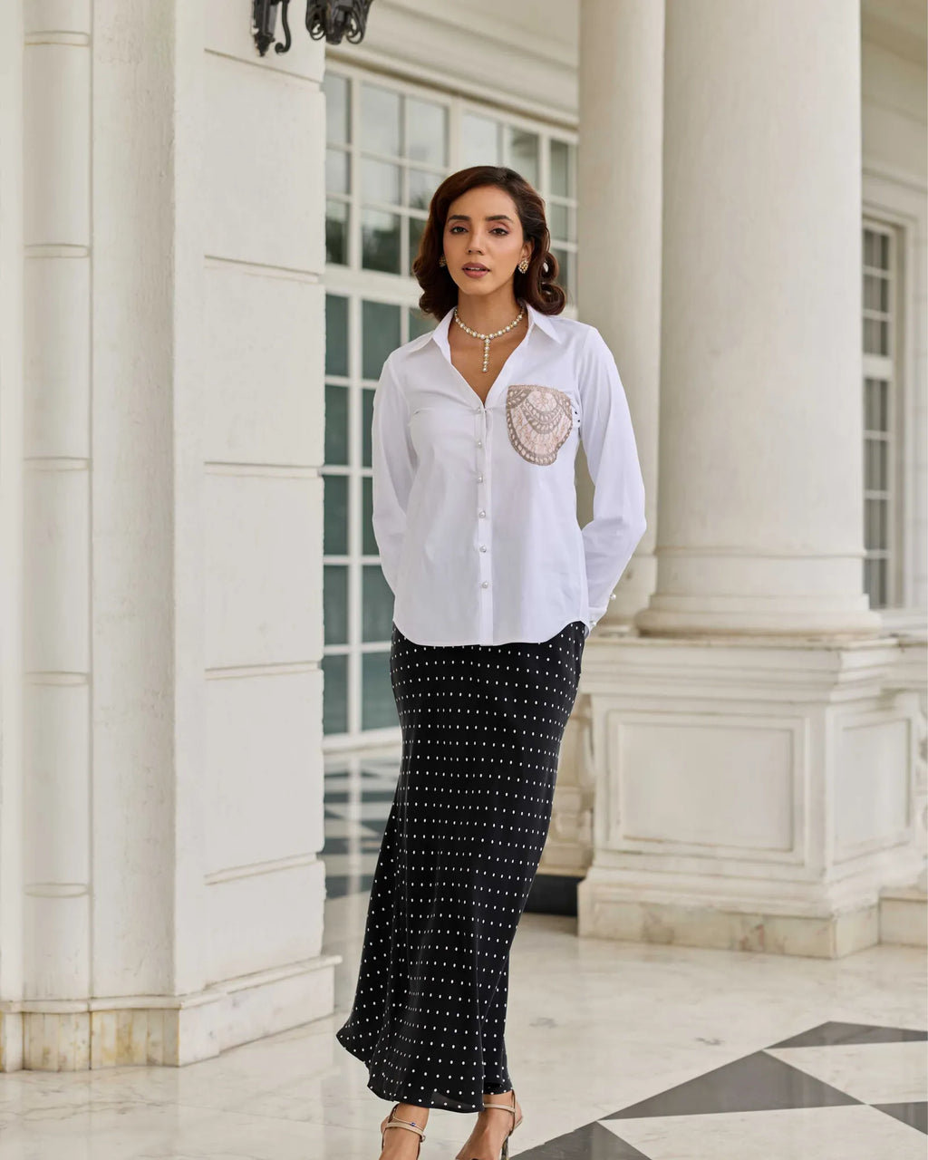 Pocketed Aura Classic White French Lace Cotton Shirt