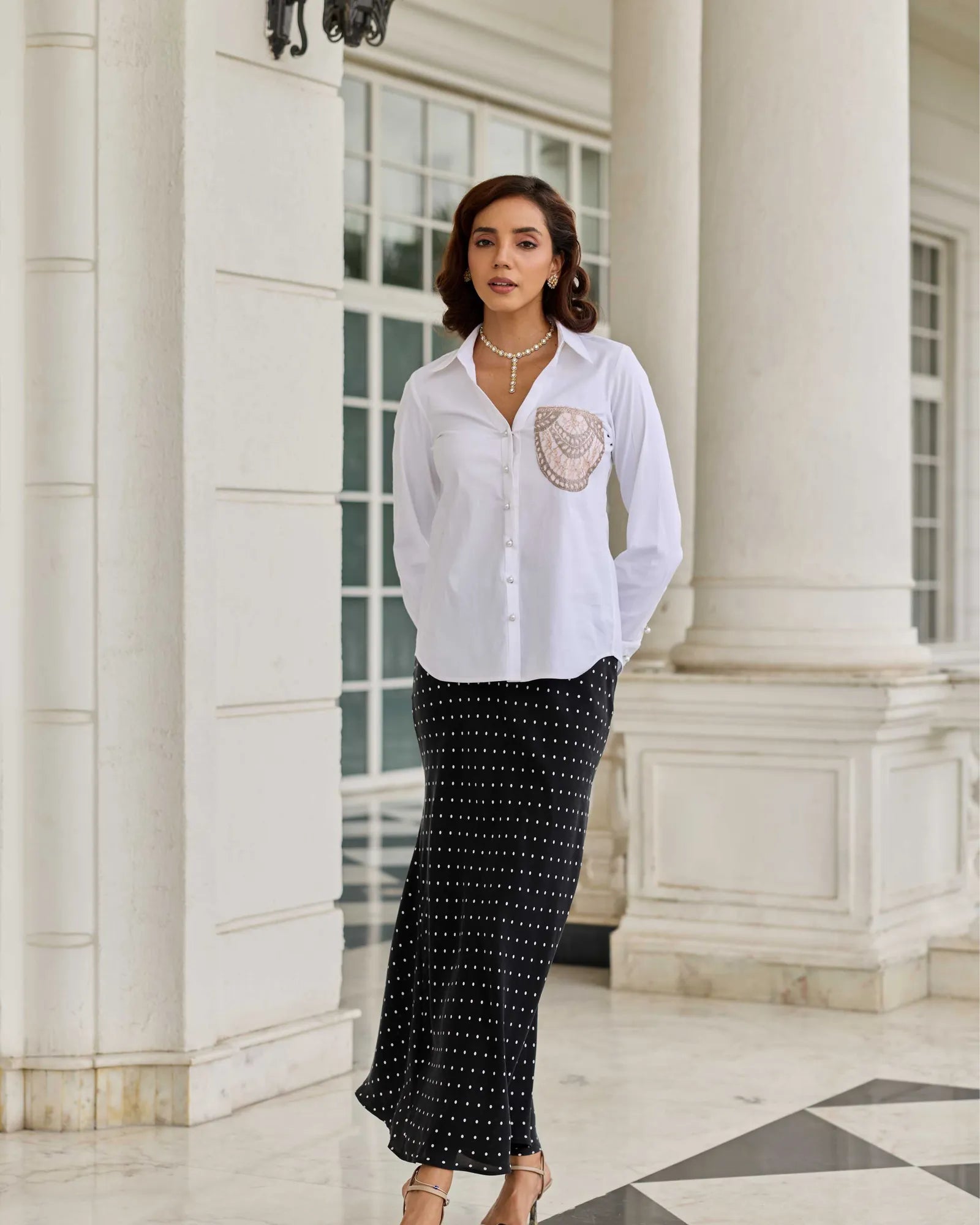 Pocketed Aura Classic White French Lace Cotton Shirt
