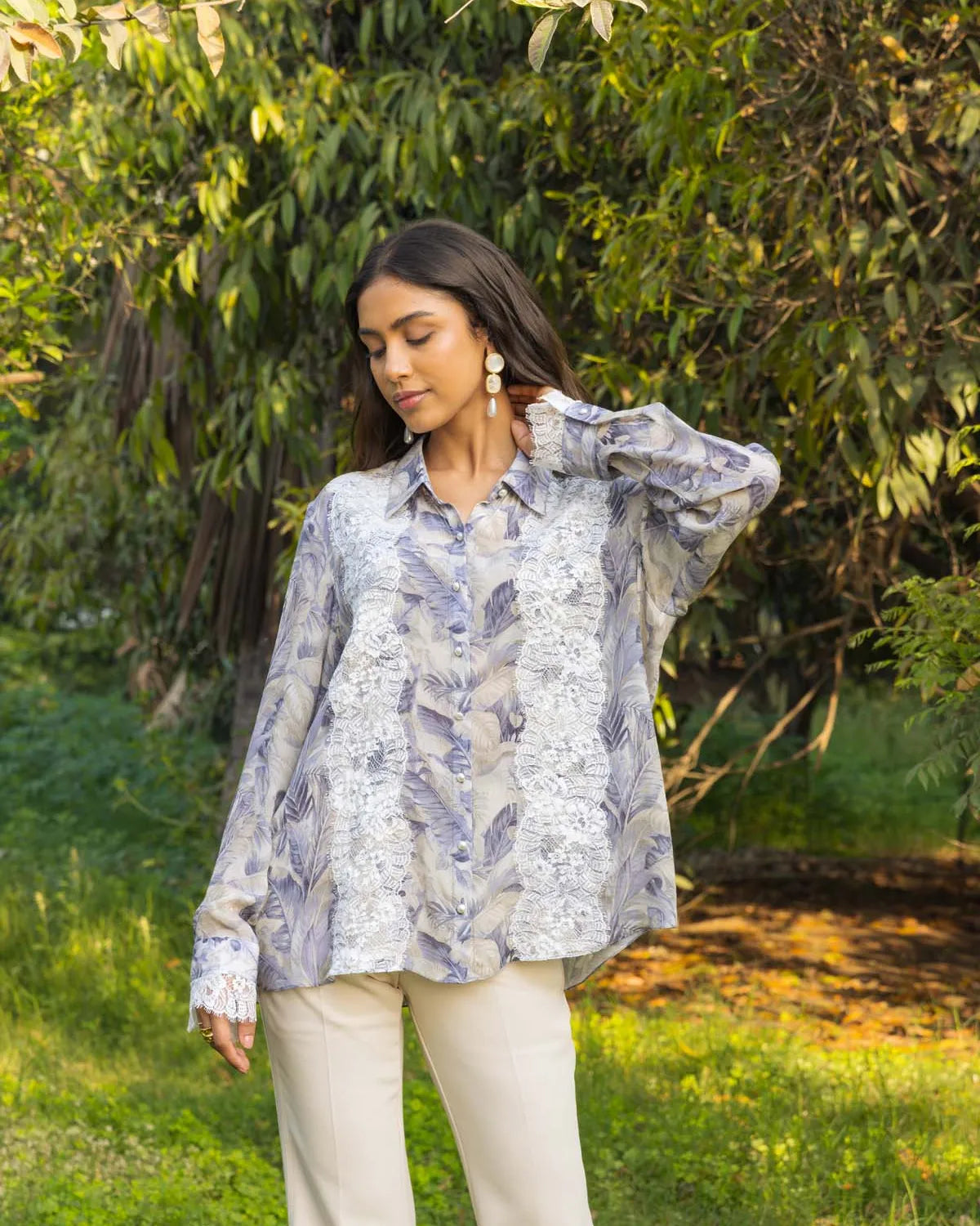 Passionflower Printed Crepe Silk shirt
