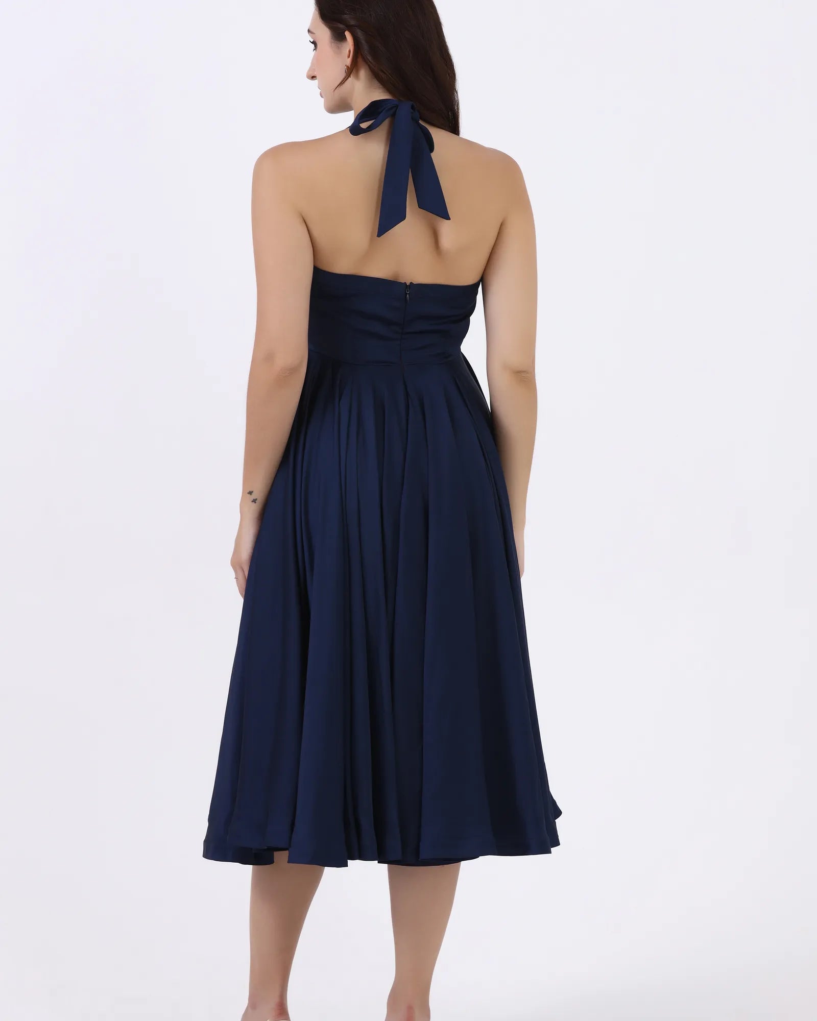 Midnight Blossom Halter Dress