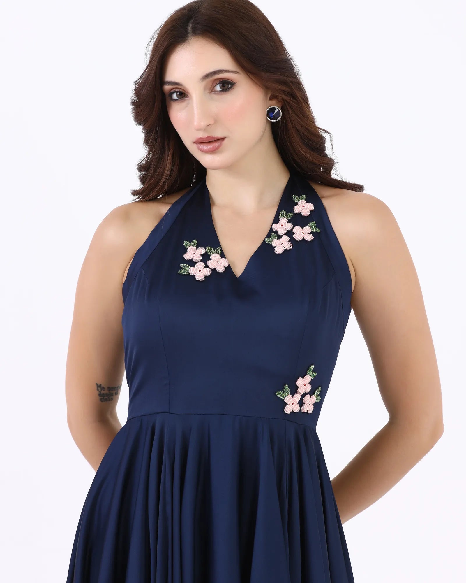 Midnight Blossom Halter Dress