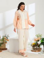 Floréa Peach Hand Embroidered French lace Silk Linen Co-ord Set
