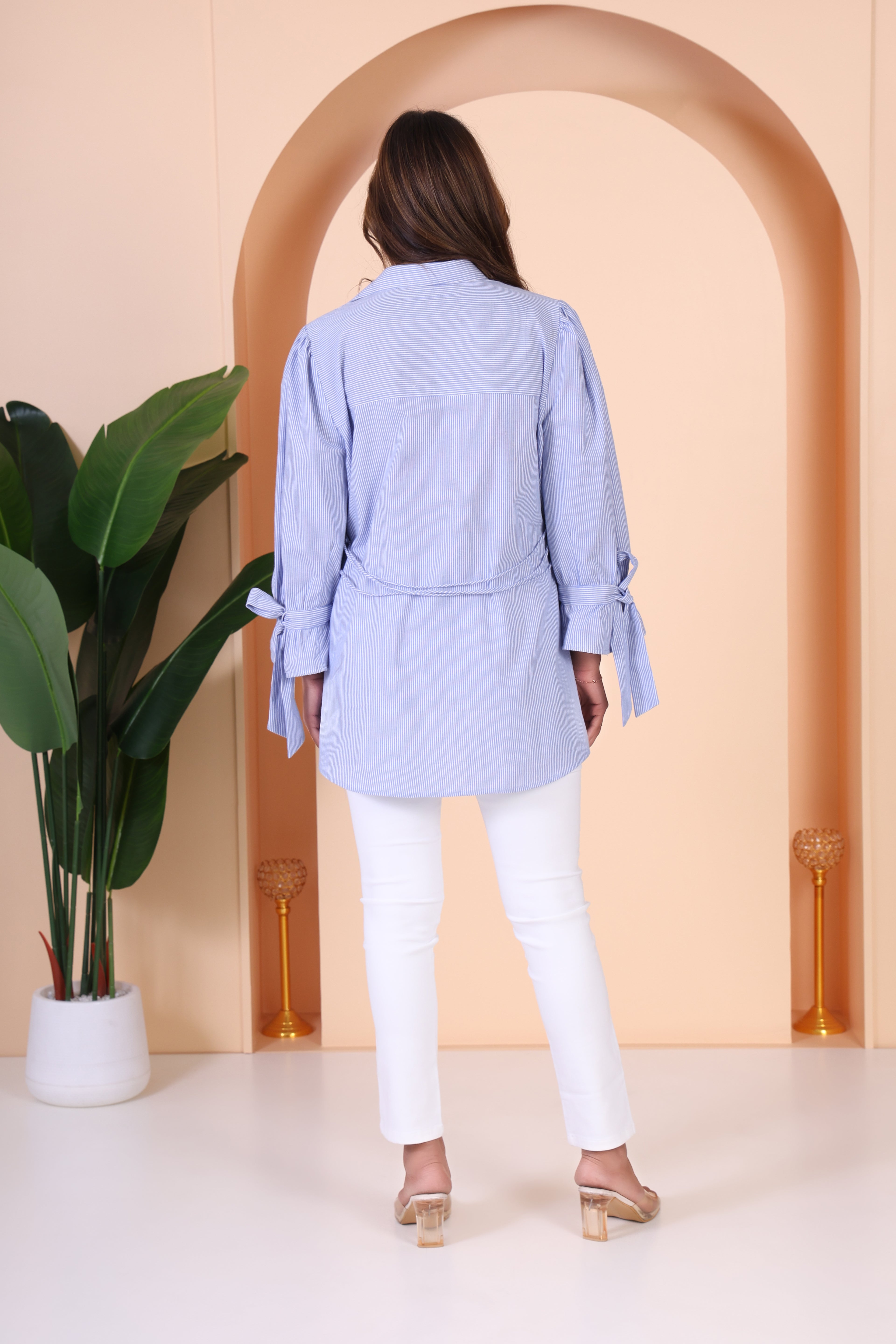 Blue Stripes Embroidered Shirt