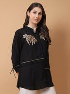Black Georgette Embroidered Shirt