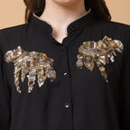 Black Georgette Embroidered Shirt