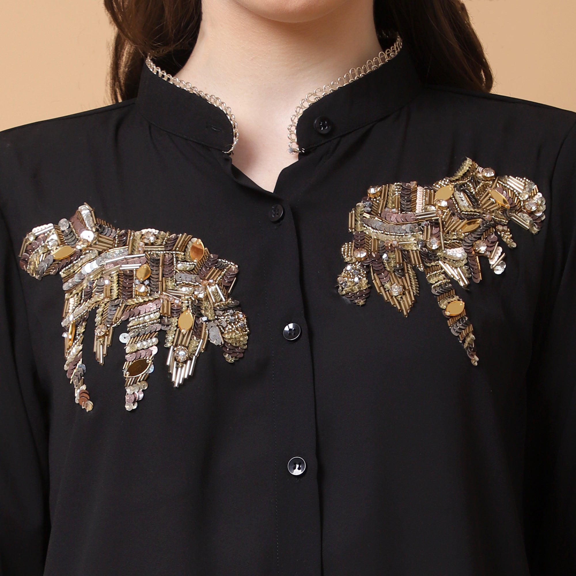 Black Georgette Embroidered Shirt