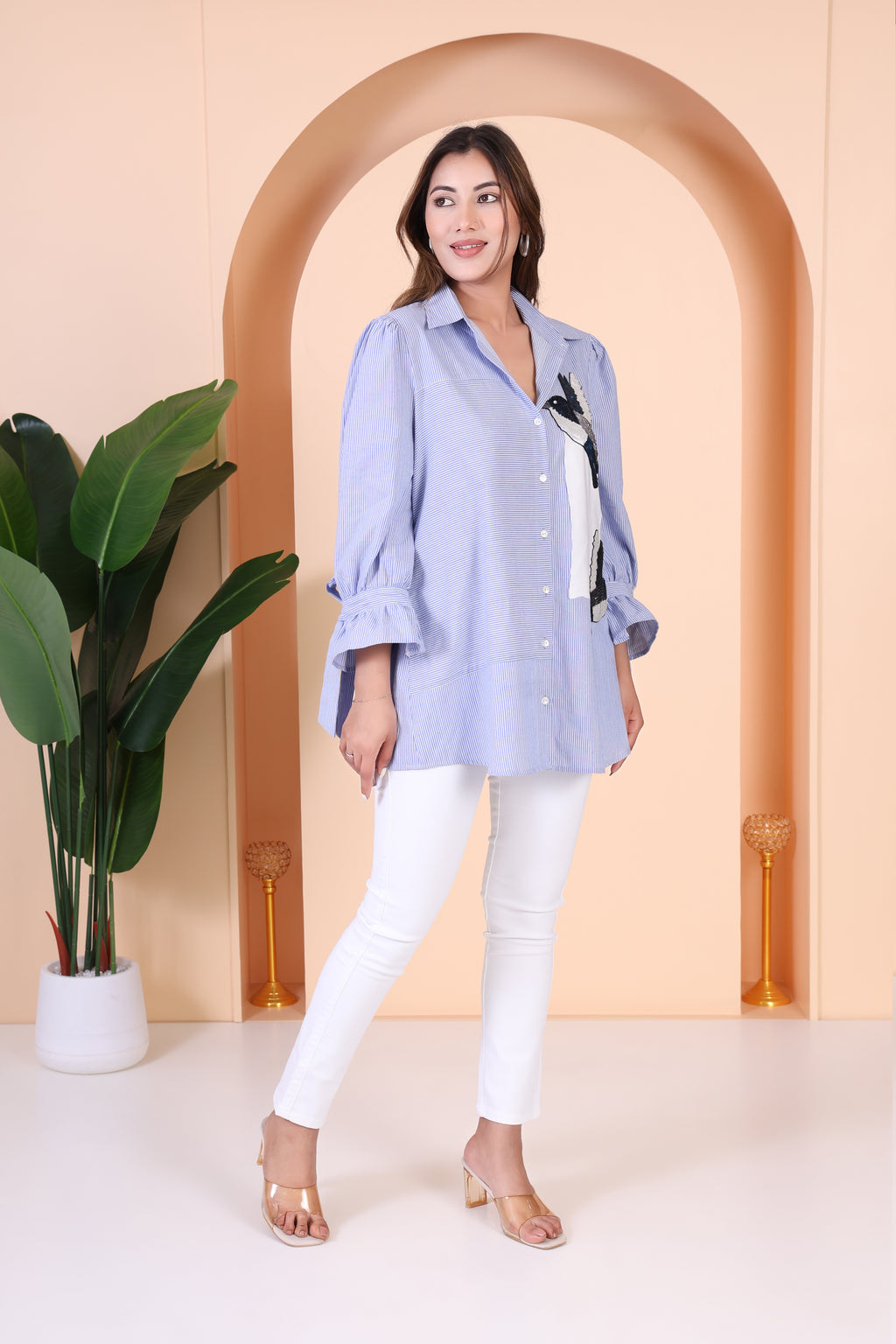 Blue Stripes Embroidered Shirt - Gagan Vohra