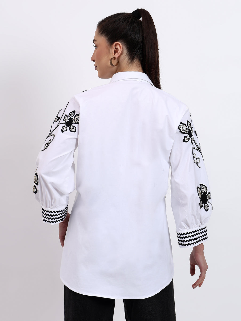 White Ric Rac Embroidered Shirt - Gagan Vohra