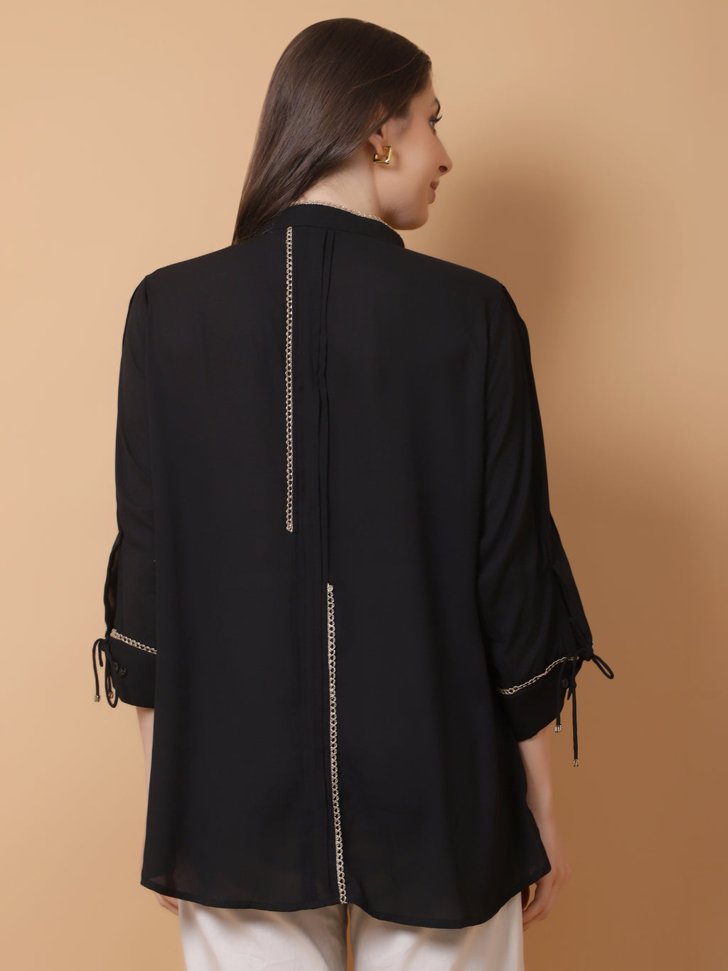 Black Georgette Embroidered Shirt