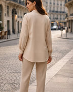 Classic Beige Shirt With Denim Contrast