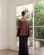 Mocha Whisper Metallic French Lace Satin Top