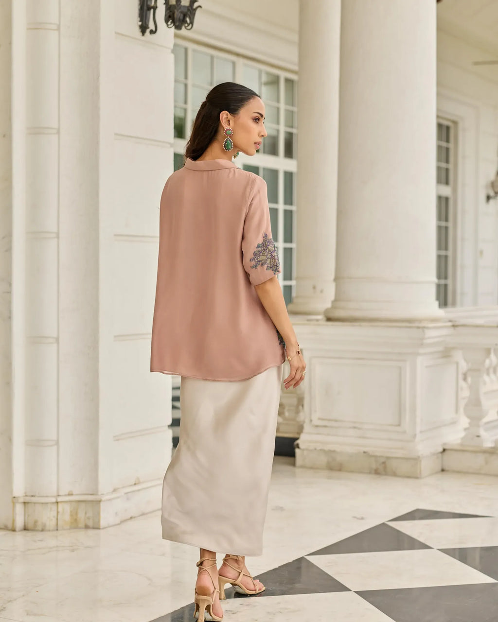 Threaded Devotion Grain Brown French Lace Flat Chiffon Shirt