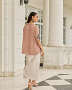 Threaded Devotion Grain Brown French Lace Flat Chiffon Shirt