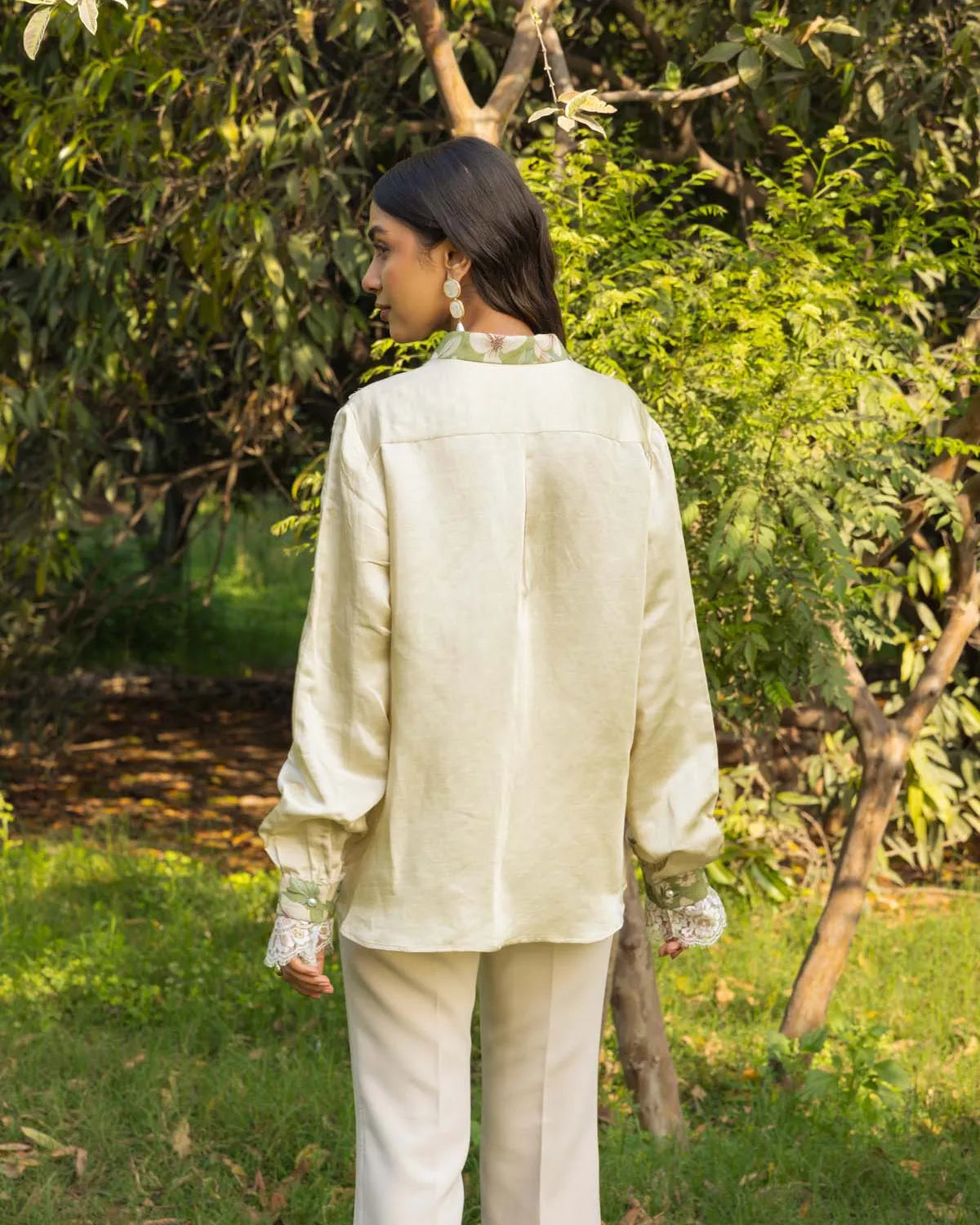 Neroli French lace printed linen silk shirt - Dareiss