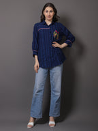 Blue Crushed Embroidered Shirt