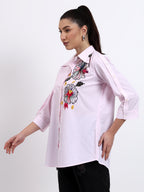 Baby pink stripes embroidered shirt