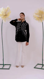 THE BLACK CHECKS STONE TASSEL CRAPE SHIRT - BeyondStiches