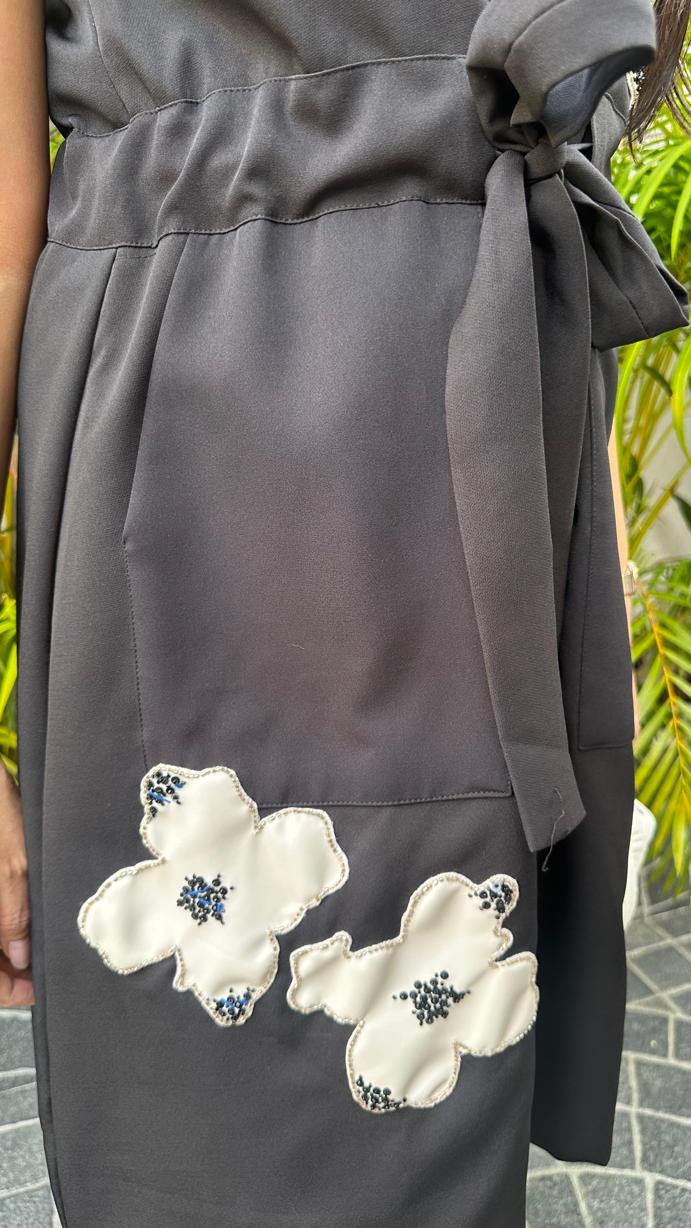 Black Sleeveless Leather Patch Dress