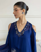 Seraphine Navy Blue Hand embroidered Flat Chiffon Top