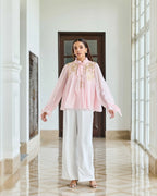Petal Crest Pink Bow French Lace Flat Chiffon Top