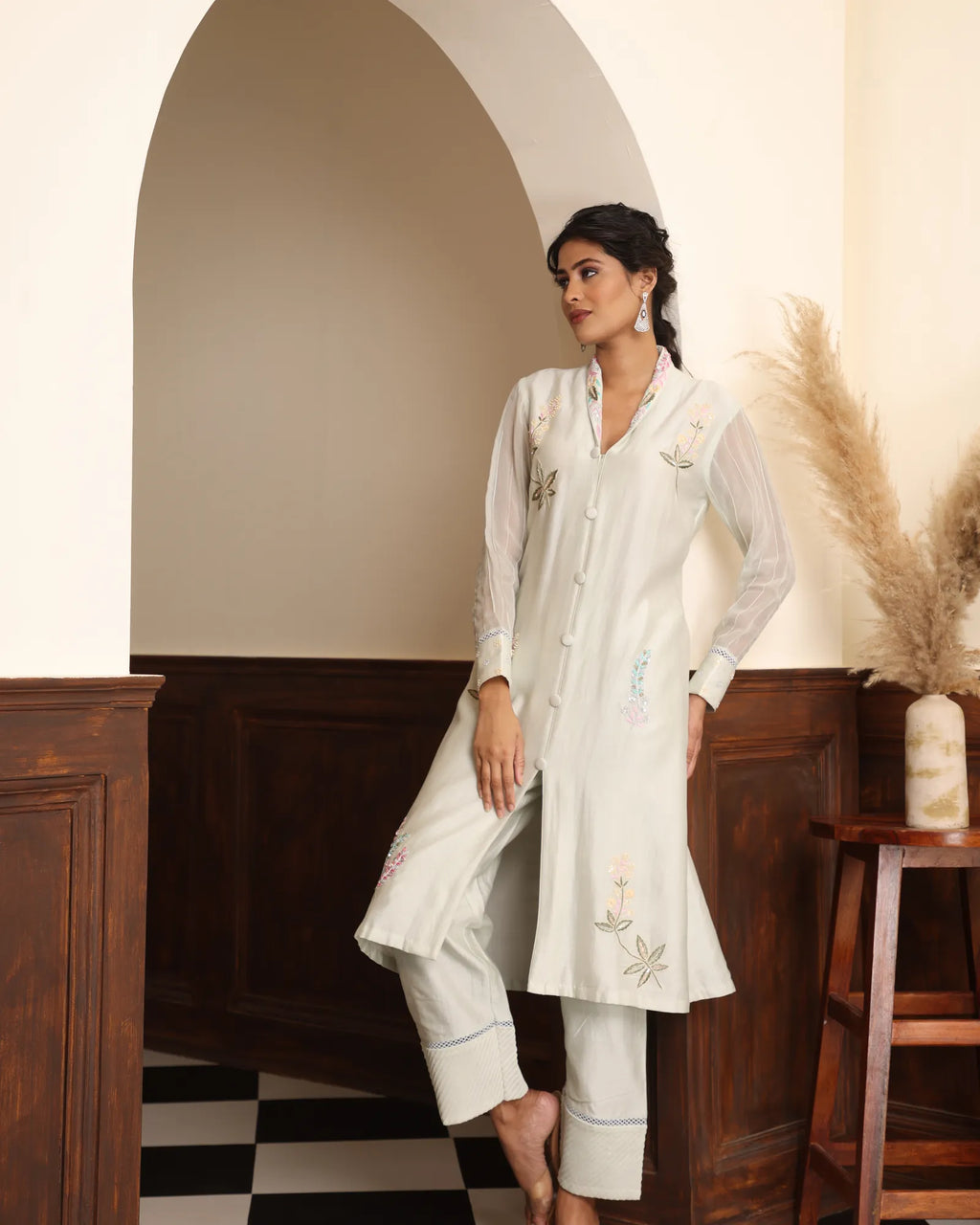 Mint Green Embroidered Fusion Set