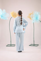 THE SKY BLUE PEARL DROP TASSEL PEPLUM SHIRT - BeyondStiches