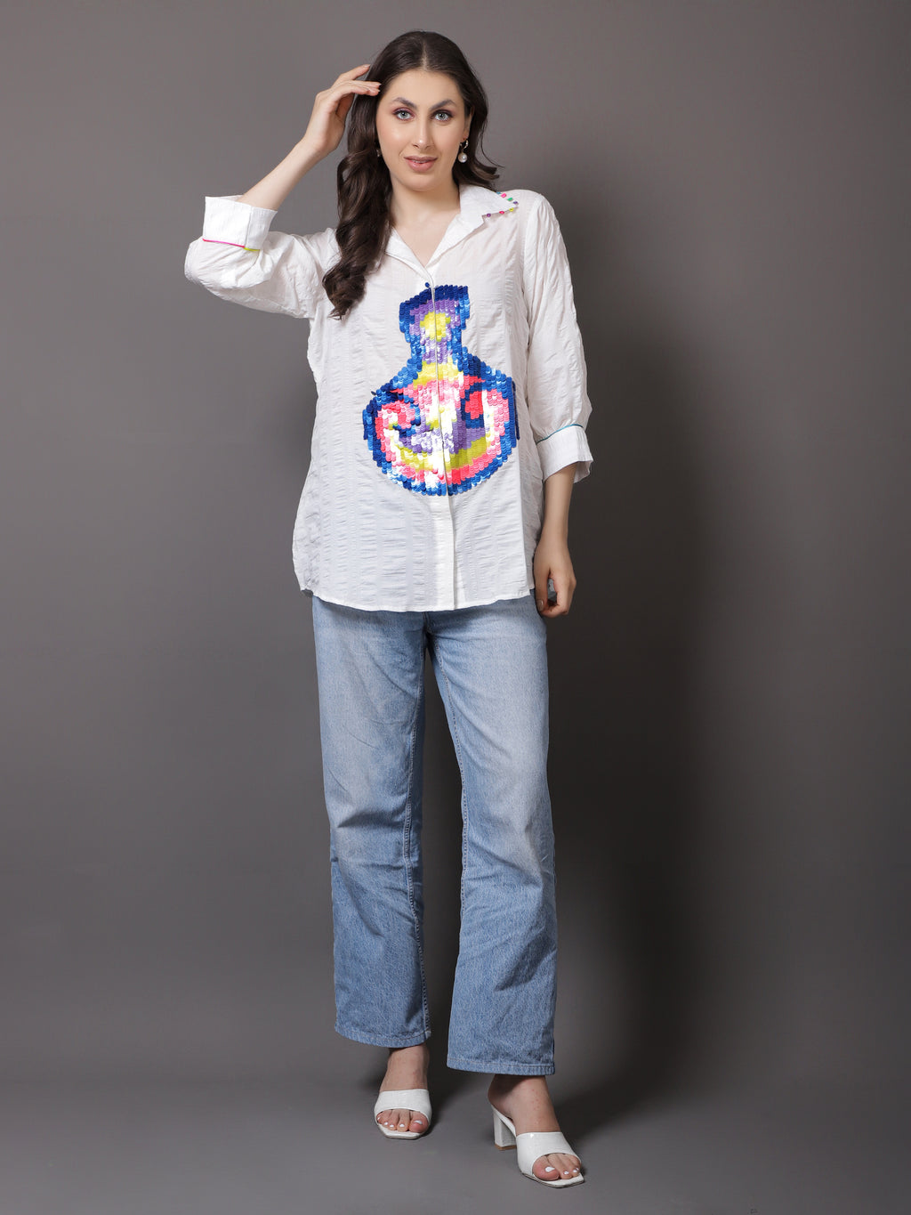 White Crushed Sequin Shirt