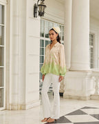 Ember Stone-Sage Hand Embroidered French Lace Satin Silk Shirt