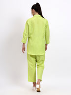 Green and Peach Lace detailing shirt with pearl touch