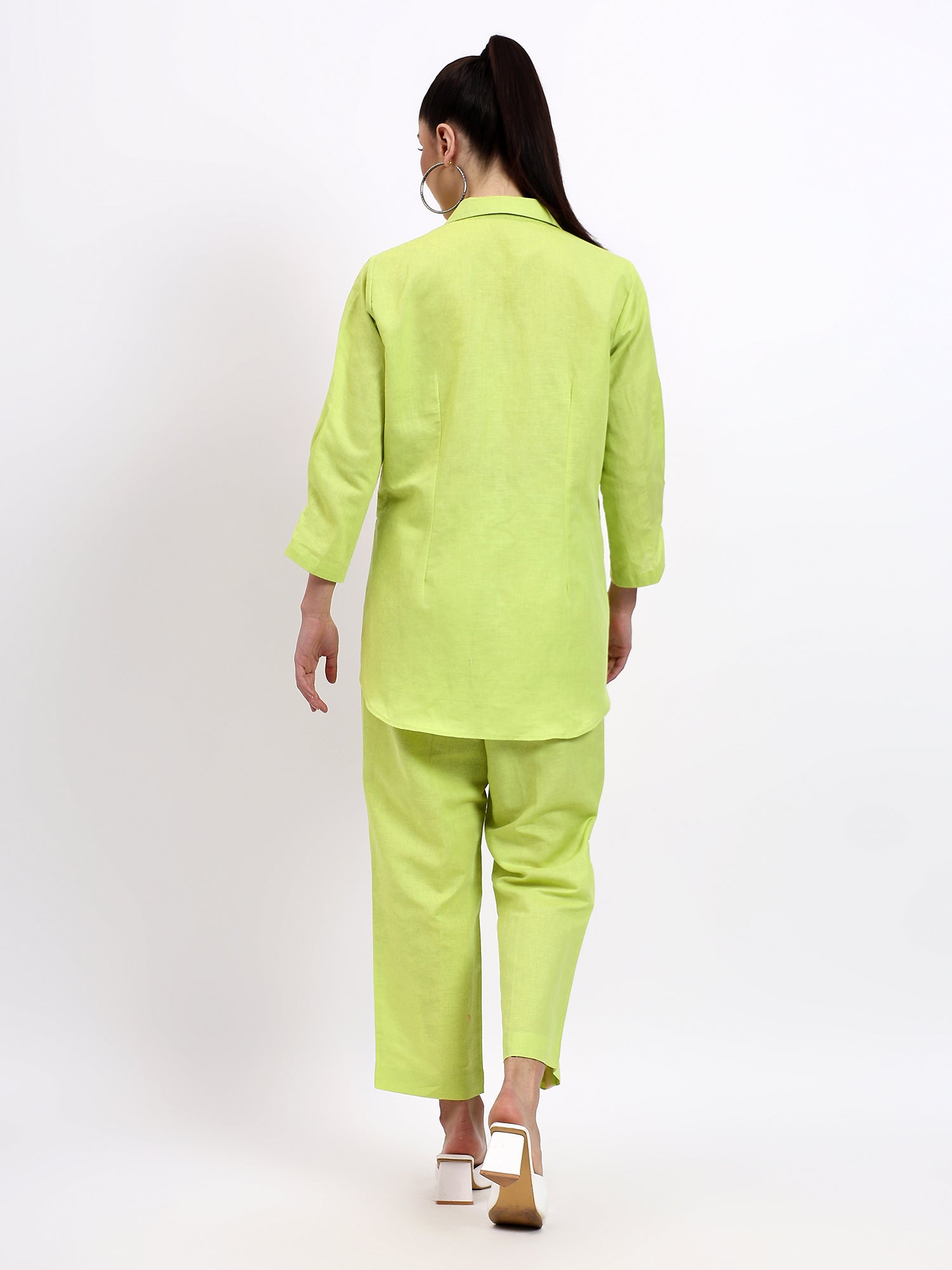 Green and Peach Lace detailing shirt with pearl touch