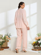 Elan Pink  Hand Embroidered French Lace Silk Cotton Co-ord Set
