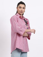 Pink stripes embroidered shirt
