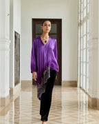 Ornate Purple Gradient Hand Embroidered French Lace Silk Satin Scarf Top
