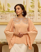 Grace Salmon Peach and Silver French Lace Crepe Top