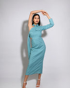 Aqua Floral Printed One Shoulder Dress