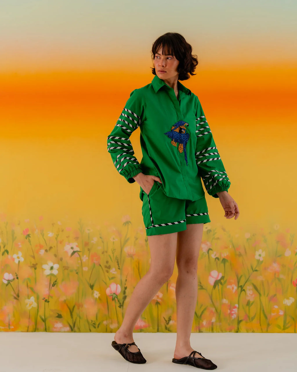 Green Parrot  Shirt / Coord